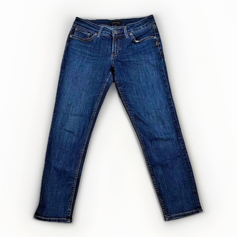 Silver Jeans Co Suki Skinny Crop Womens Size 28 Blue Dark Wash Mid Rise‎ Denim